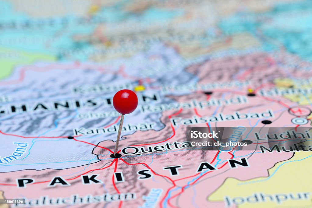 Quetta pinned on a map of Asia Photo of pinned Quetta on a map of Asia. May be used as illustration for traveling theme. Map Stock Photo