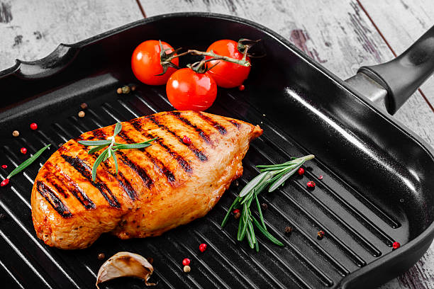 istock grilled chicken fillet in the pan 488615737