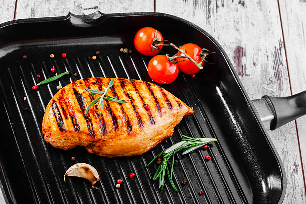 istock grilled chicken fillet in the pan 488615739