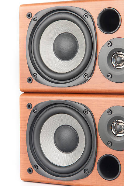 istock wooden sound speakers isolated on white background 488615841