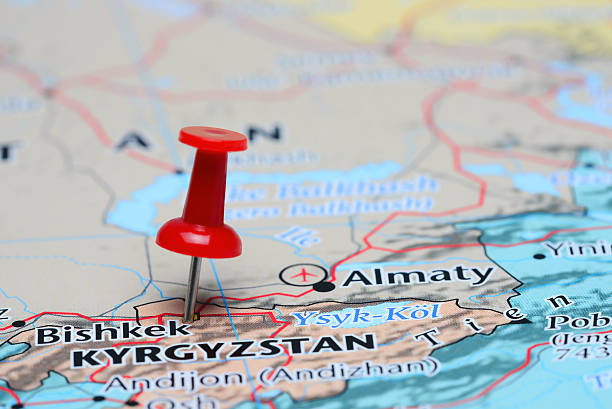istock Bishkek pinned on a map of Asia 488616438
