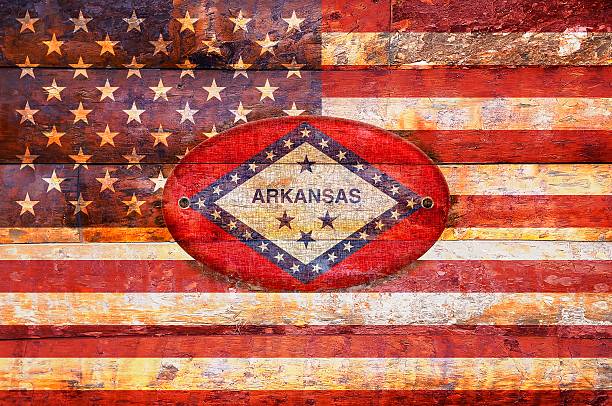 istock Wooden flag of Arkansas. 488616545