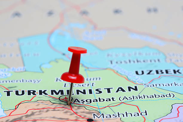 istock Ashkhabad pinned on a map of Asia 488616792