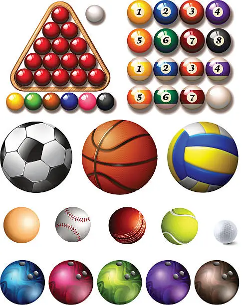 Vector illustration of Different kind of balls of many sports