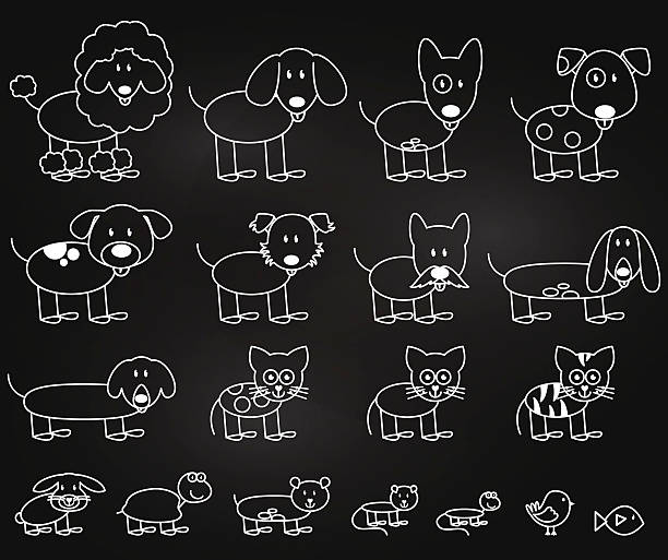 illustrations, cliparts, dessins animés et icônes de vector collection de tableau modèle stick figure les animaux de compagnie - dalmatian rabbit