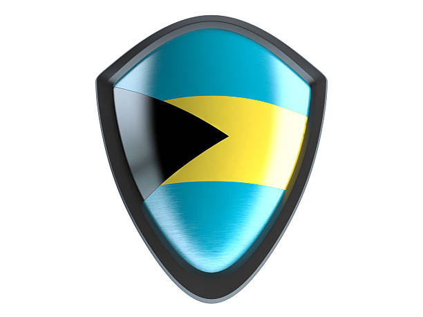 istock Banamas flag on metal shield isolate on white background. 488624868
