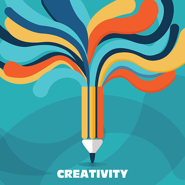 ilustraciones, imágenes clip art, dibujos animados e iconos de stock de vector de concepto de creatividad y la idea. un lápiz con líneas coloridas - creativity