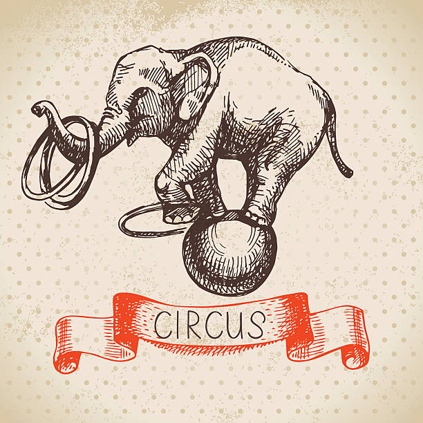 Hand drawn sketch circus and amusement vector illustration. Vint Hand drawn sketch circus and amusement vector illustration. Vintage background sketches of elephants background stock illustrations