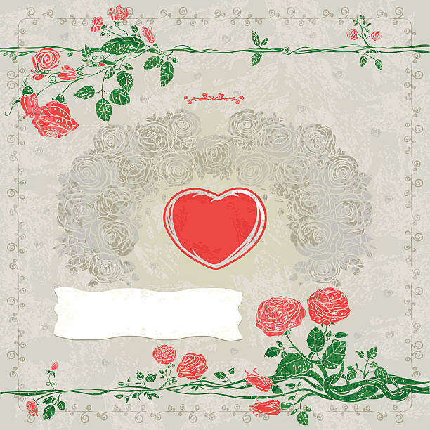 Heart and Roses Love Card vector art illustration