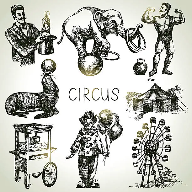 Vector illustration of Hand drawn sketch circus and amusement vector illustrations. Vin
