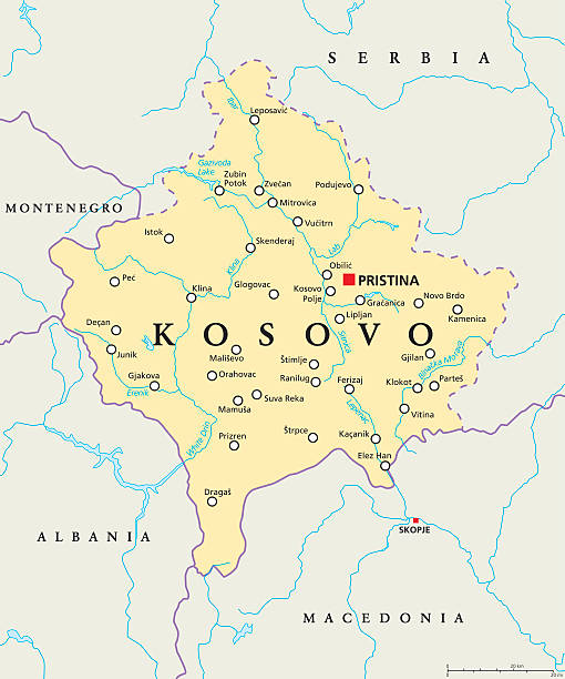 ilustraciones, imágenes clip art, dibujos animados e iconos de stock de mapa político de kosovo - serbia y montenegro