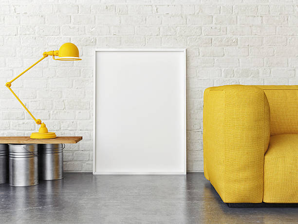 istock Mock up poster, interior composition, sofa, lamp and white poster 488636220