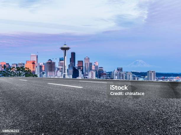 Freeway Through Seattle At Night Stock Photo - Download Image Now - Seattle, Space Needle, Traffic