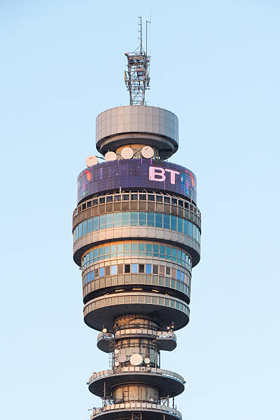 British Telecom Tower head at sunset London, Uk - June 10, 2015 - Top section of the BT (British Telecom) Tower in the London skyline british telecom photos stock pictures, royalty-free photos & images