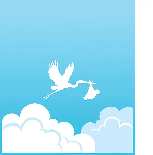Vector illustration of Stork Flying Delivering Baby - Copy Space