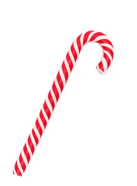 Red-white candy cane isolated on white with shadow