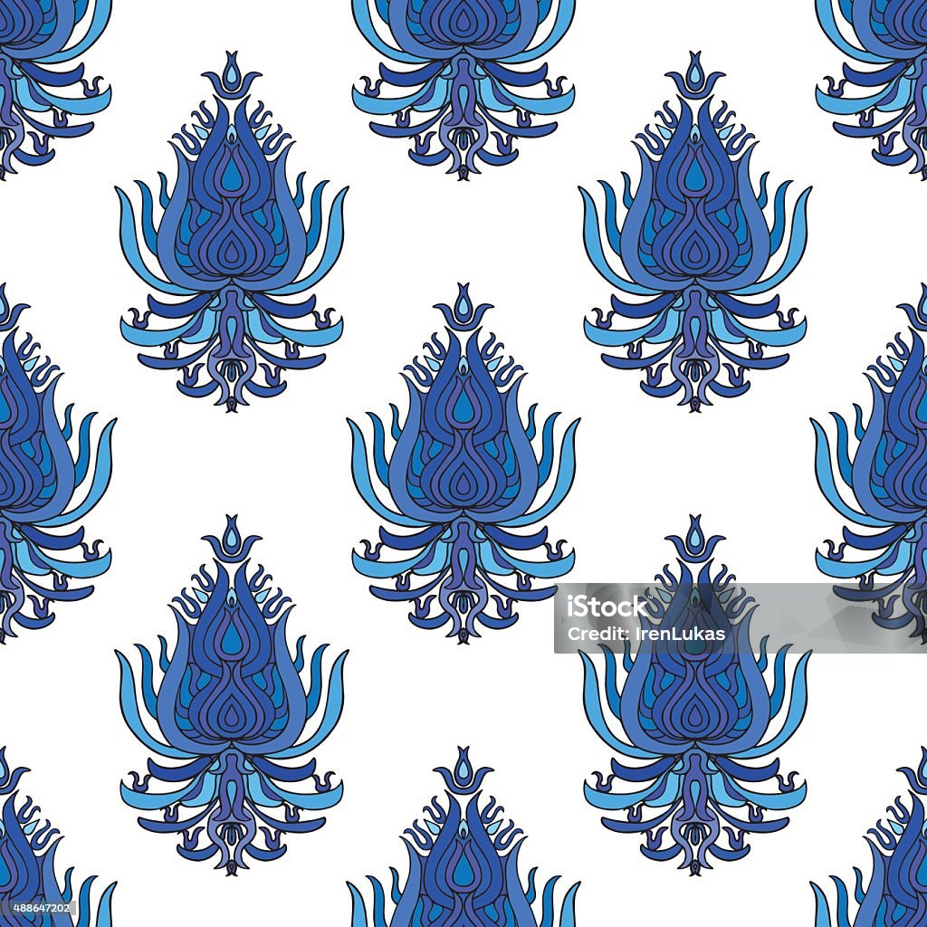 Blue hand drawn oriental seamless pattern on white background Blue hand drawn oriental seamless pattern on white background. Perfect design element for wallpaper, web page background, wrapping paper, print on fabric 2015 stock vector