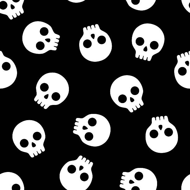 Skull Pattern 4 Vector illustration of white skulls on a black background in a repeating pattern. skull patterns stock illustrations
