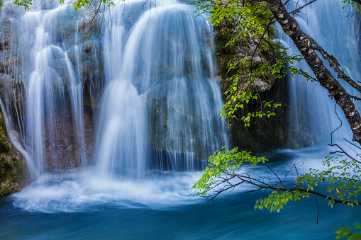 Natural waterfall of the pools of Loureza. Oía - Spain