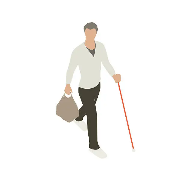 Vector illustration of Blind man with support cane