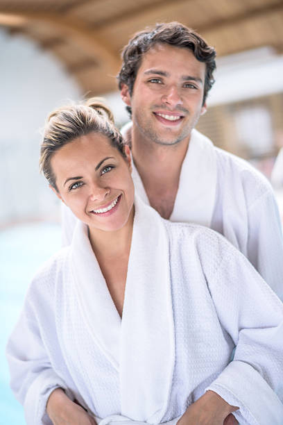 istock Happy couple at the spa 488650342