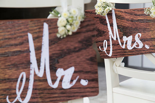 istock Vintage wedding with text MR and MRS 488650562