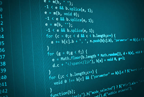 Software developer programming code on computer Software developer programming code on computer. Abstract computer script source code. broadcast programming photos stock pictures, royalty-free photos & images