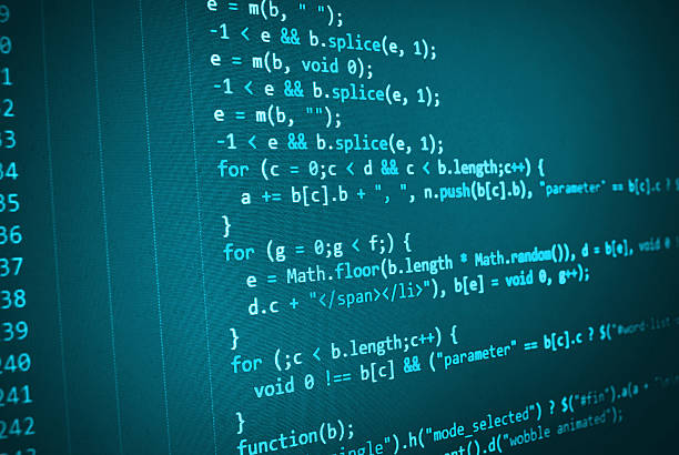 Software developer programming code on computer Software developer programming code on computer. Abstract computer script source code. markup stock pictures, royalty-free photos & images