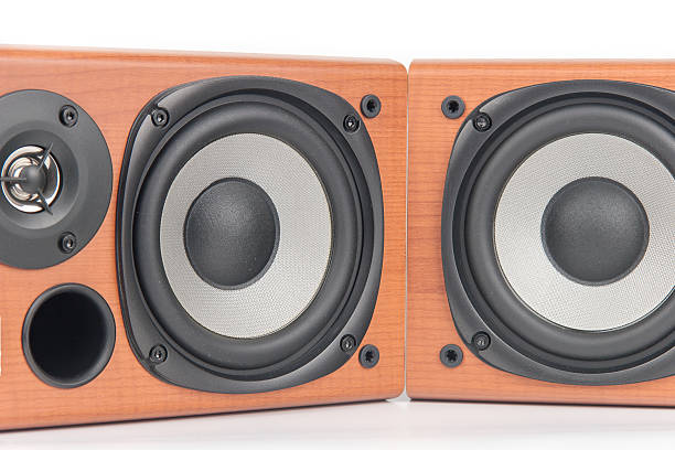 istock wooden sound speakers isolated on white background 488651767