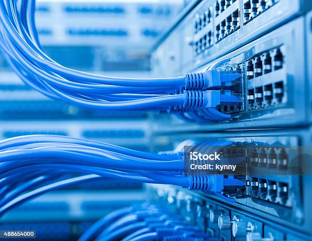 Network Cables Connected To Switch Stock Photo - Download Image Now - 2015, Blue, Business