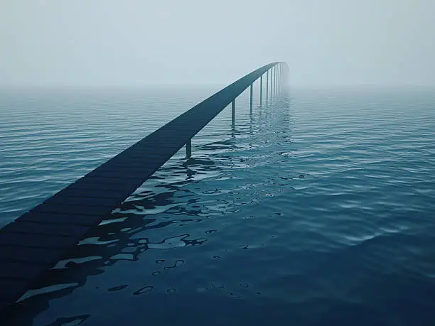 Narrow bridge over sea (risk concept)