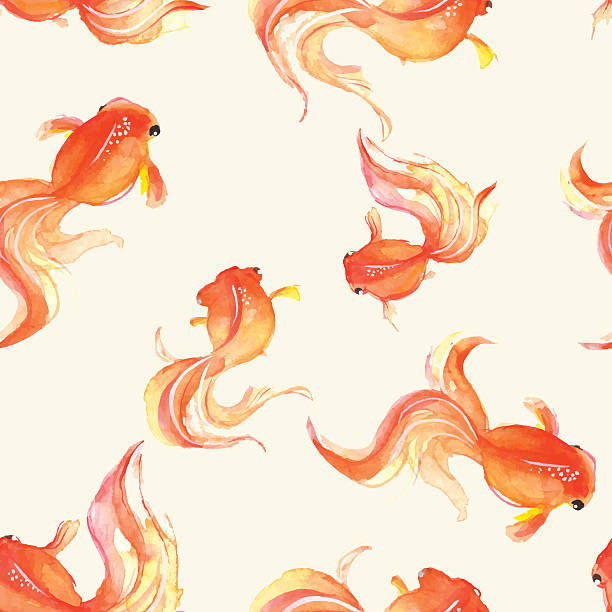 Seamless background with hand drawn goldfish. Watercolor pattern in vector goldfish stock illustrations