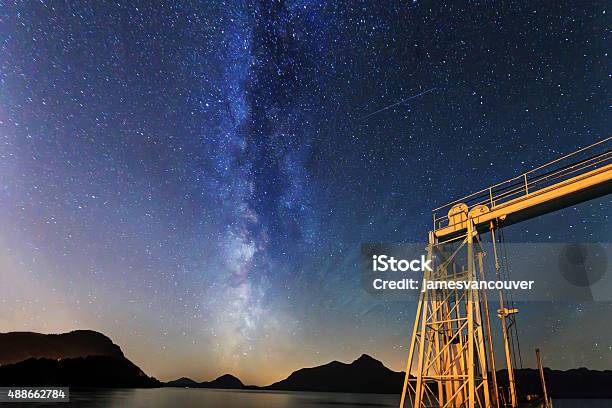 Milky Way And Ferry Gantry Stock Photo - Download Image Now - 2015, Astrology, Astronomy