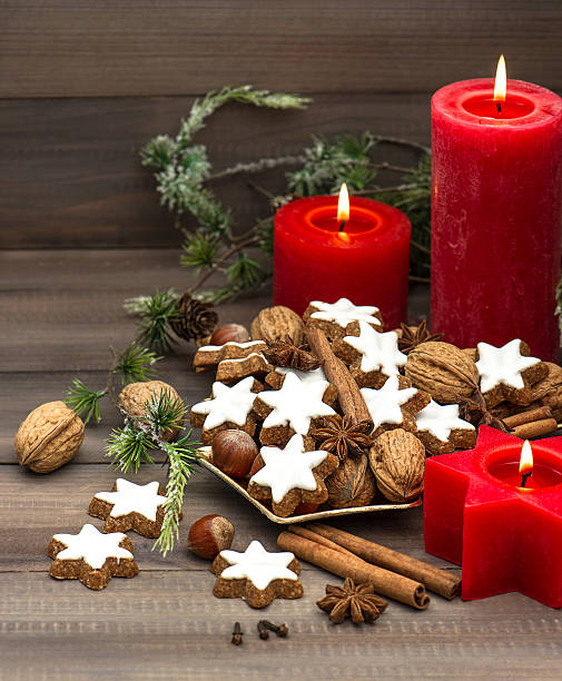 istock cinnamon cookies, nuts and spieces with christmas decorations 488662951