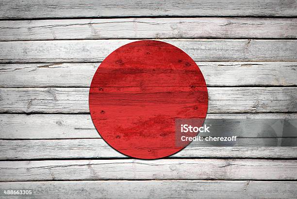 Bandera De Japón En Placas De Madera Pintado Foto de stock y más banco de imágenes de Abstracto - Abstracto, Alegoría, Anticuado