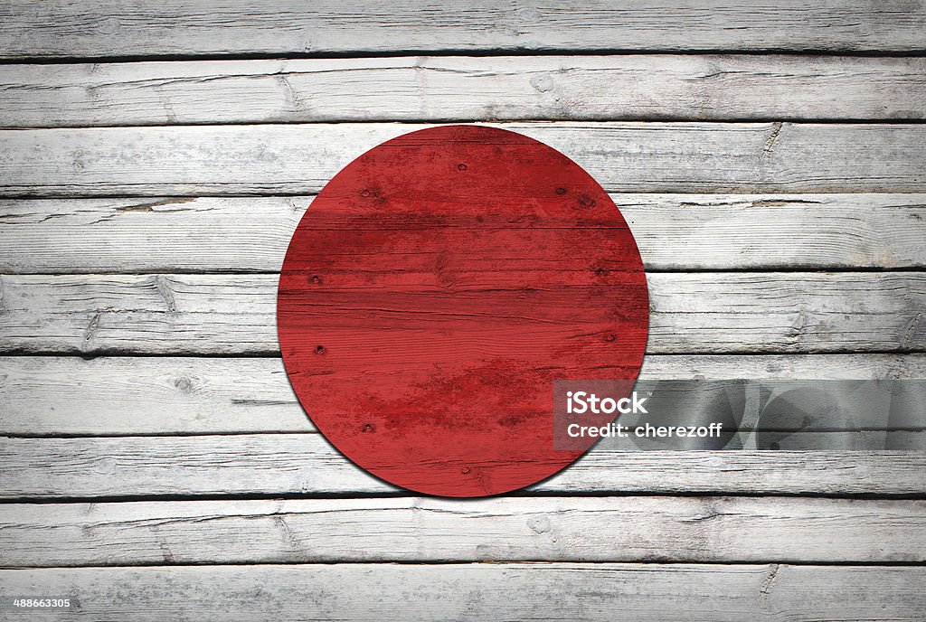 Drapeau japonais sur des planches en bois peint - Photo de Abstrait libre de droits