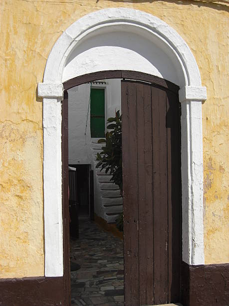 istock Mediterranean wooden arch door 488663483