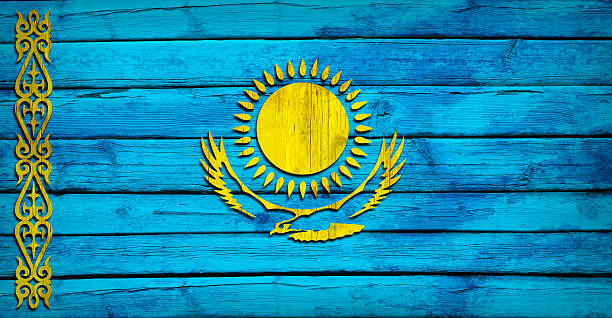 istock Kazakhstan flag painted on wooden boards 488664315