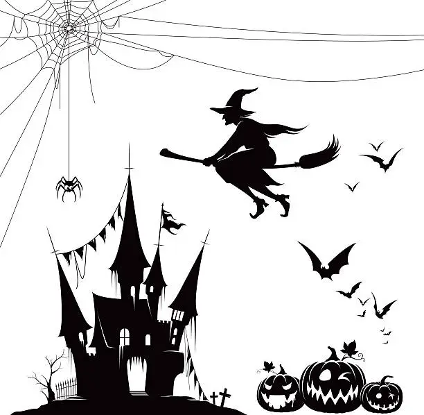 Vector illustration of Halloween silhouette set