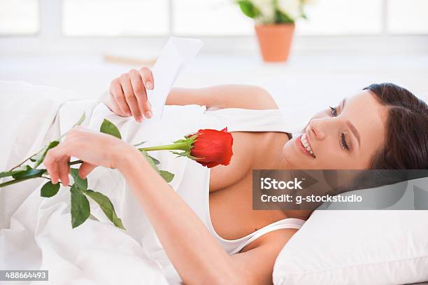 Message From Boyfriend Stock Photo - Download Image Now - Adult, Adults Only, Bed - Furniture