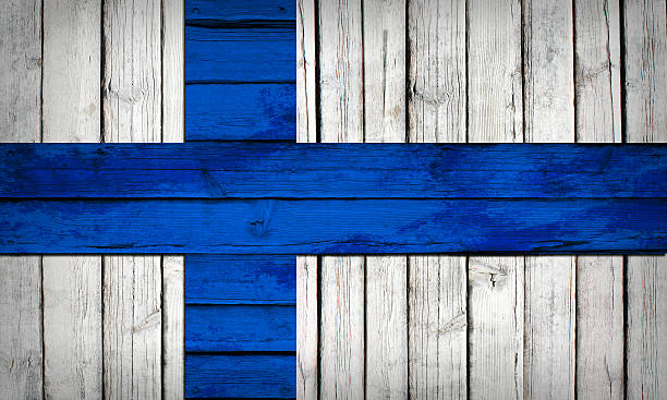 istock Finnish flag painted on wooden boards 488665991