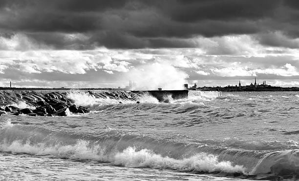 istock Quay in stormy sea 488667381