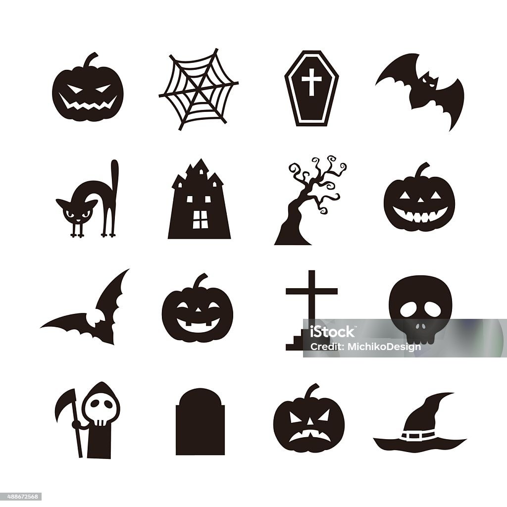 Halloween icon Black and white halloween icon, pumpkin, spider web and bat, etc Halloween stock vector