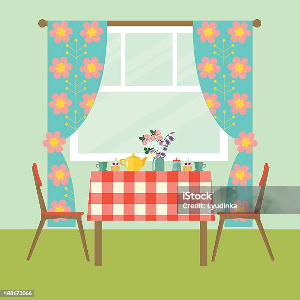 Flat Design Interior Dining Room Vector Illustration Stock Illustration ...