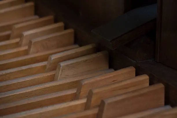 Organ pedalboard in a church in the UK.