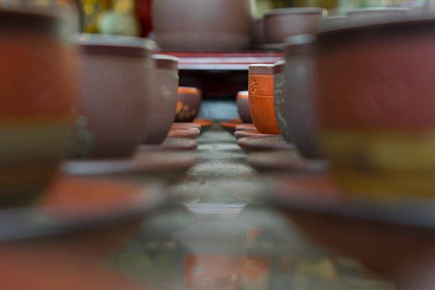 Baked clay cups Backed clay cups in rows bat trang stock pictures, royalty-free photos & images