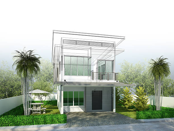 istock Sketch design of house ,3dwire frame render 488688316