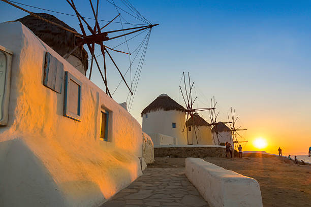 Mykonos windmill at sunset,  greece