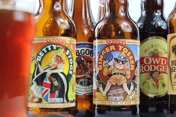 Selection of British bottled Beers stock photo