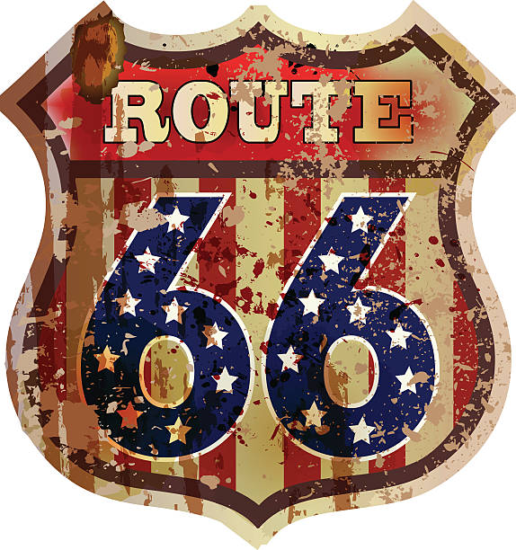 illustrations, cliparts, dessins animés et icônes de signe de la route 66, style rétro grunge - road trip sign journey route 66